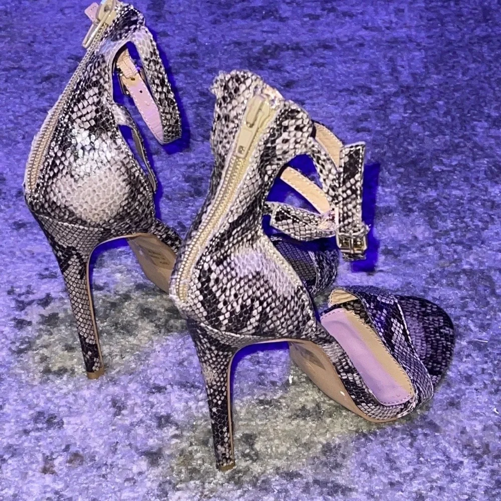 Charlotte Russe Snakeskin Double Buckle Ankle Strap Sandal Heels Size: 8